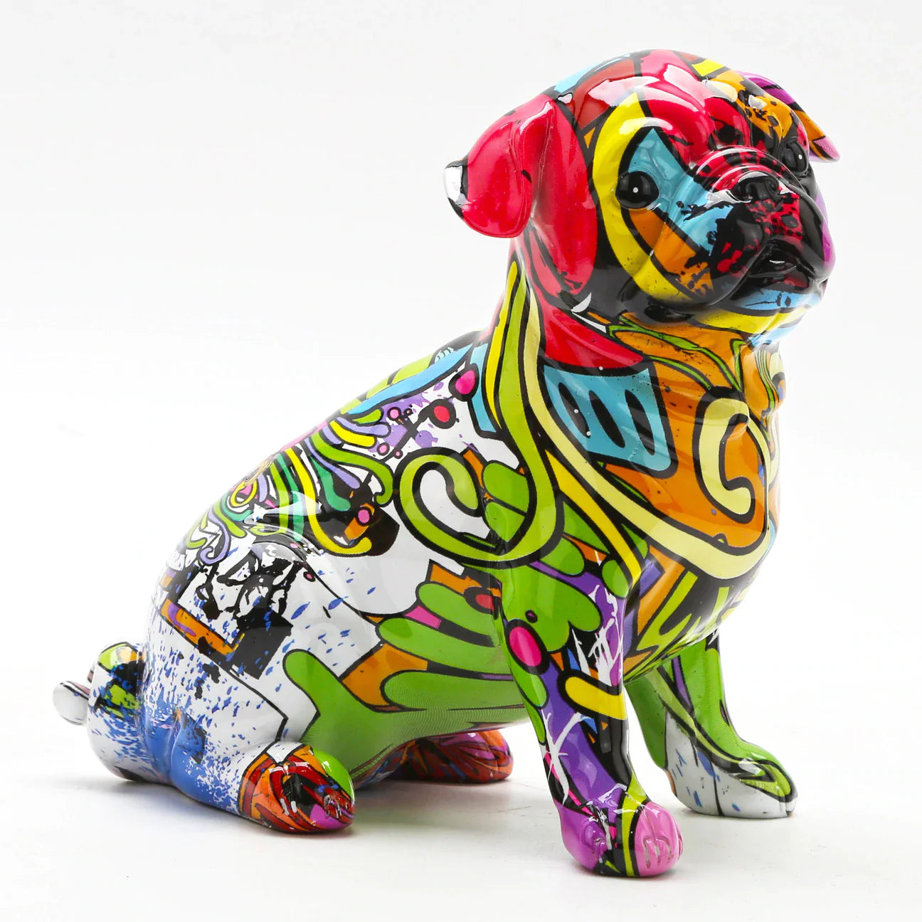 ArtZ® Pug Nordic Painted Statue Graffiti Dog Sculptures Sitting Abstract