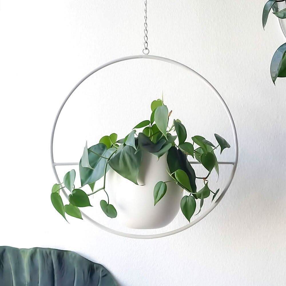 Halo Metal Hanging Planter White / Round | Lily & Eden