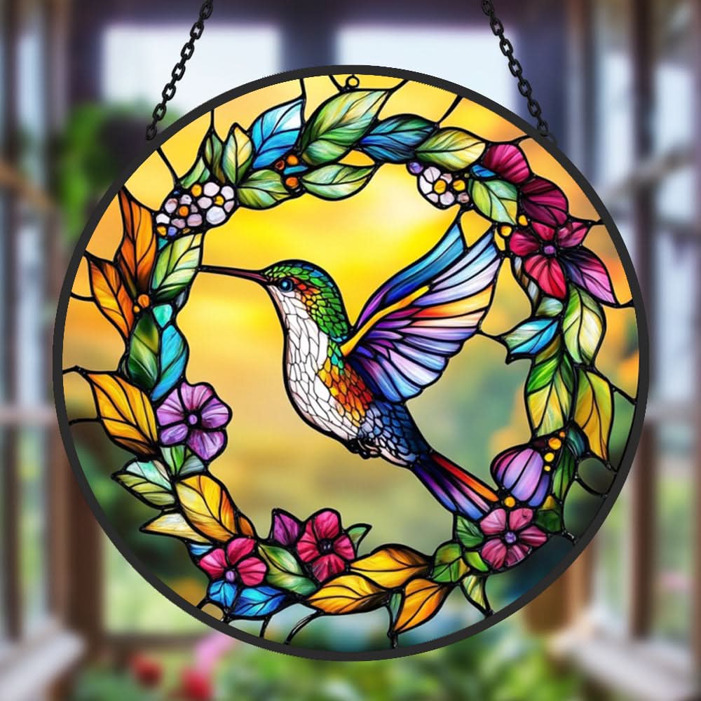 Hummingbird Sun Catcher Decoration Stained Glass Window Hanging