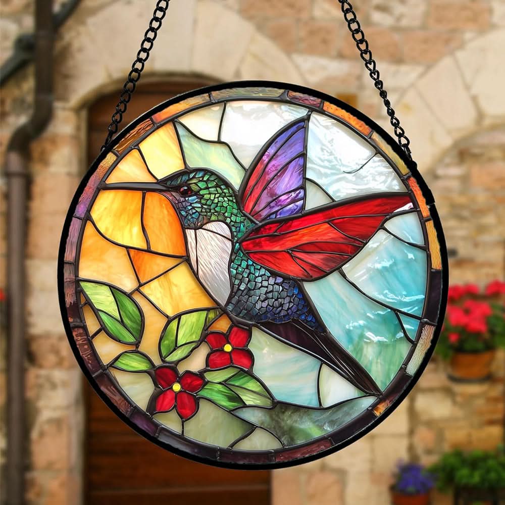 Hummingbirds Sun Catcher Decoration Stained Glass Window Hanging