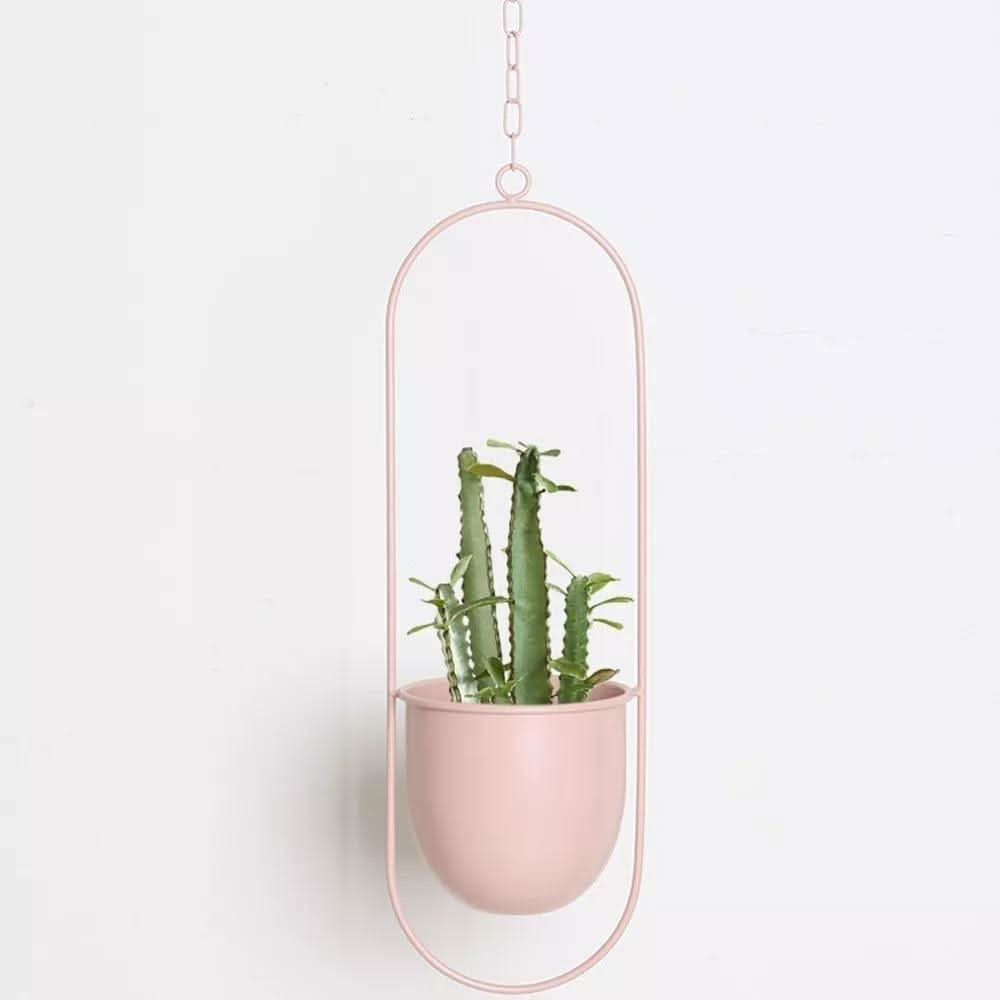 Halo Metal Hanging Planter LightPink / Oblong | Lily & Eden