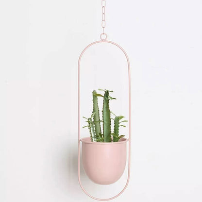 Halo Metal Hanging Planter LightPink / Oblong | Lily & Eden