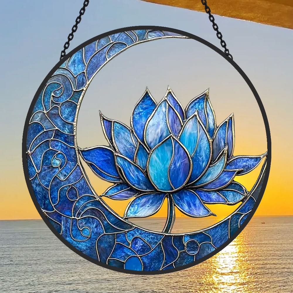Lotus Flower Sun Catcher Decoration Stained Glass Window Hanging