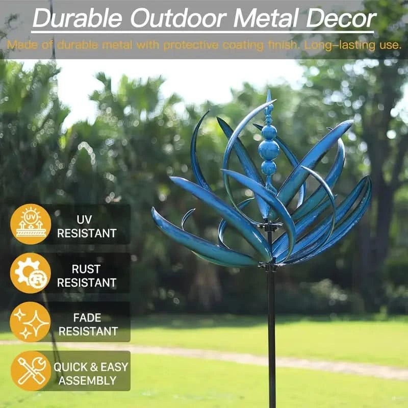Blue Lotus Metal Outdoor Wind Spinner