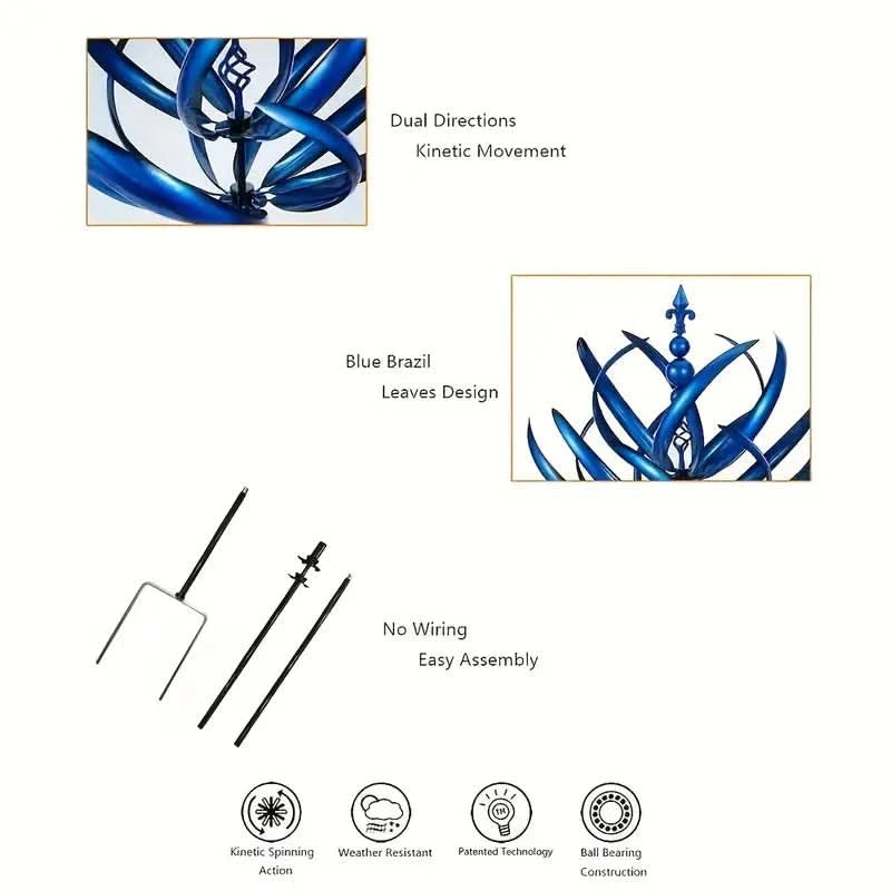 Blue Lotus Metal Outdoor Wind Spinner