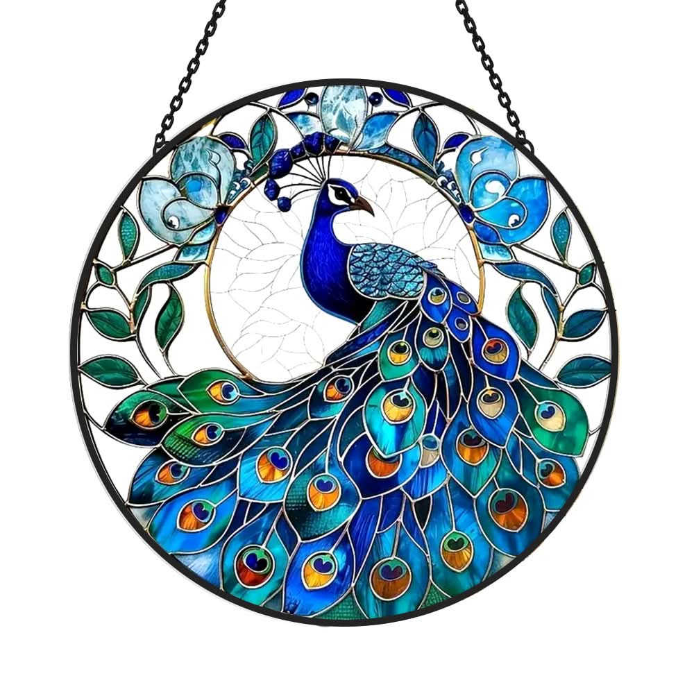 Peafowl Sun Catcher Decoration Stained Glass Window Hanging