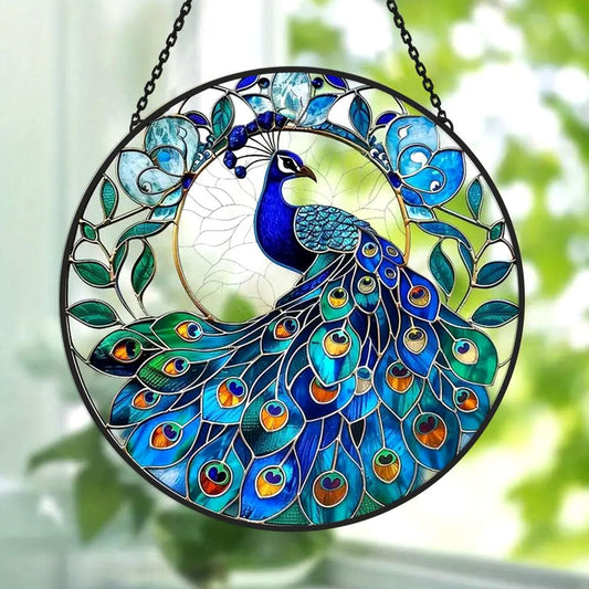 Peafowl Sun Catcher Decoration Stained Glass Window Hanging