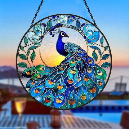 Peafowl Sun Catcher Decoration Stained Glass Window Hanging