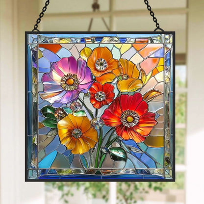 Poppy Bouquet Sun Catcher Decoration Stained Glass Window Hanging