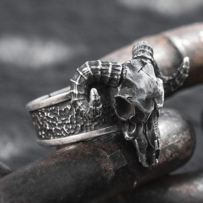 Thor Goat Tanngrisnir Adjustable Ring in 999 Sterling Silver