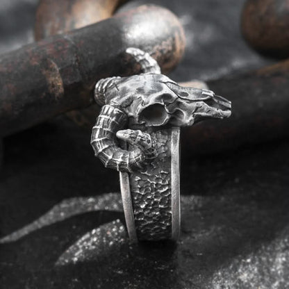 Thor Goat Tanngrisnir Adjustable Ring in 999 Sterling Silver