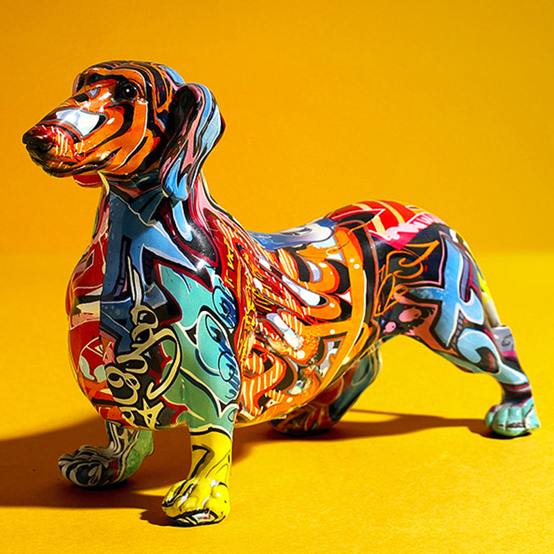 ArtZ® Dachshund Nordic Painted Statue Graffiti Dog Sculptures Small: 8.6 inches long - 5.5 inches tall (22x14cm)