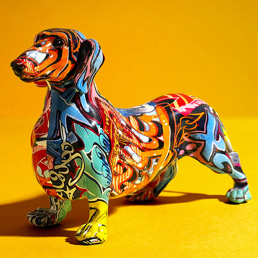 ArtZ® Dachshund Nordic Painted Statue Graffiti Dog Sculptures Small: 8.6 inches long - 5.5 inches tall (22x14cm)