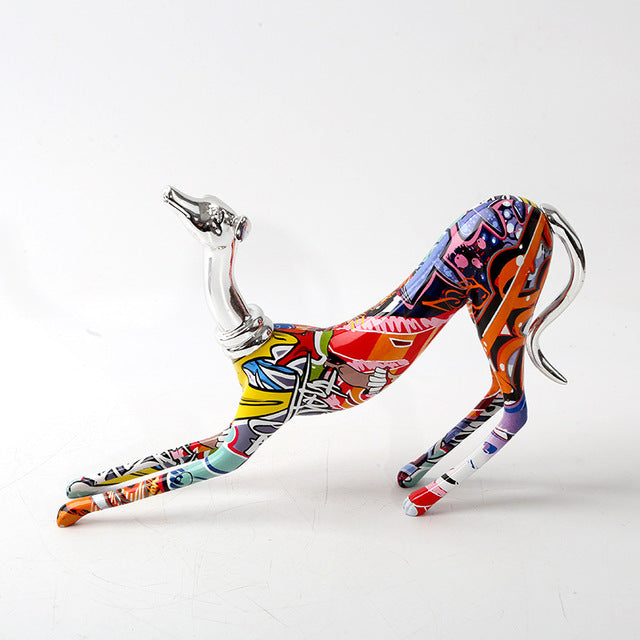 ArtZ® Greyhound Graffiti Painted Statue Graffiti Dog Sculptures Graffiti Stretching