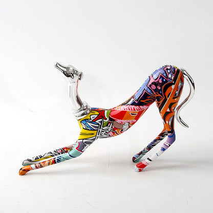 ArtZ® Greyhound Graffiti Painted Statue Graffiti Dog Sculptures Graffiti Stretching