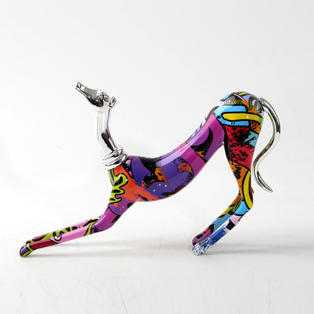 ArtZ® Greyhound Graffiti Painted Statue Graffiti Dog Sculptures Abstract Stretching