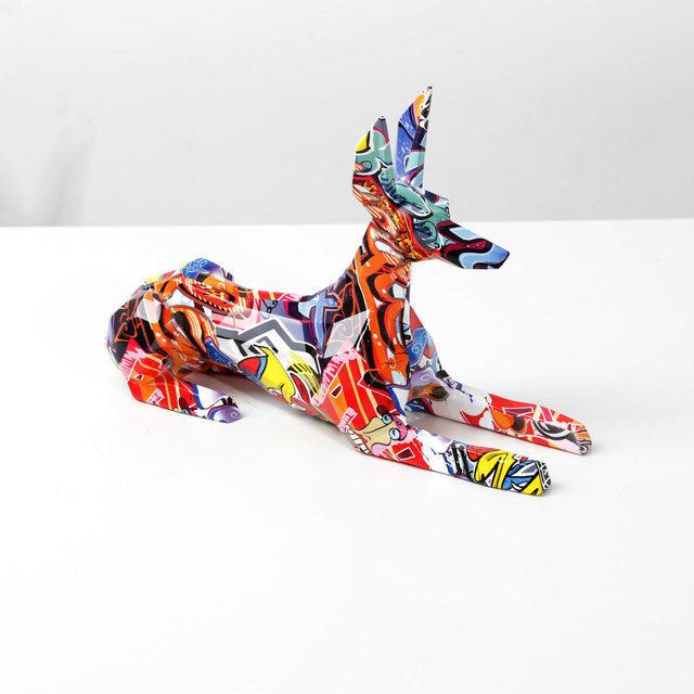 ArtZ® Doberman Pinscher Graffiti Painted Statue Graffiti Dog Sculptures RA