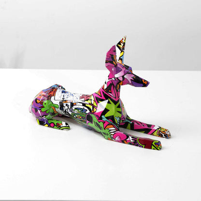 ArtZ® Doberman Pinscher Graffiti Painted Statue Graffiti Dog Sculptures RB