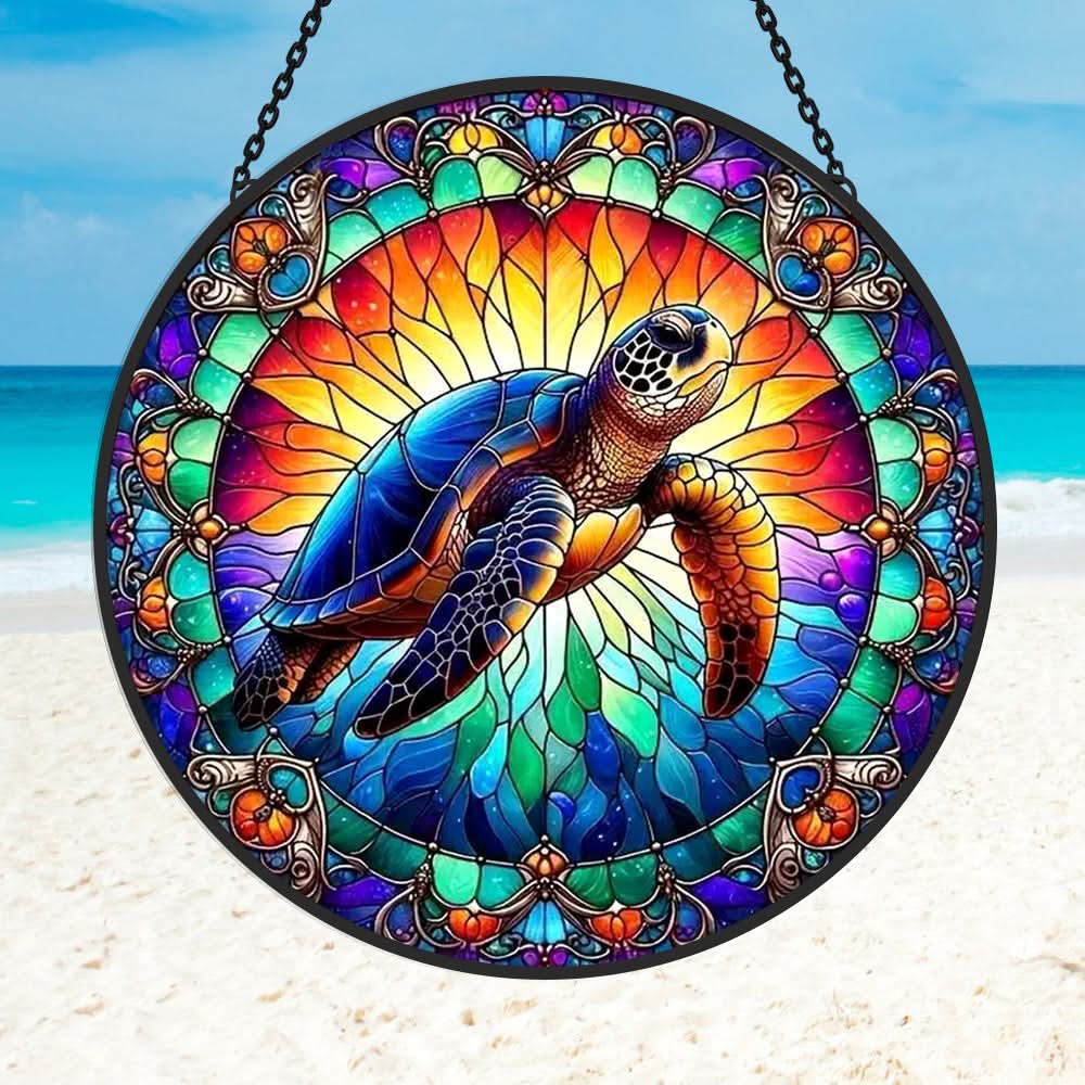 Sea Turtle Sun Catcher Decoration Stained Glass Window Hanging