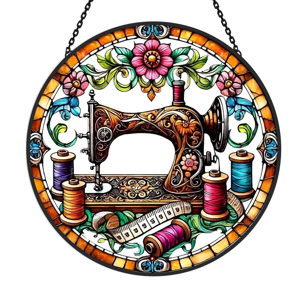 Sewing Machine Sun Catcher Decoration Stained Glass Window Hanging
