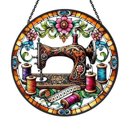 Sewing Machine Sun Catcher Decoration Stained Glass Window Hanging