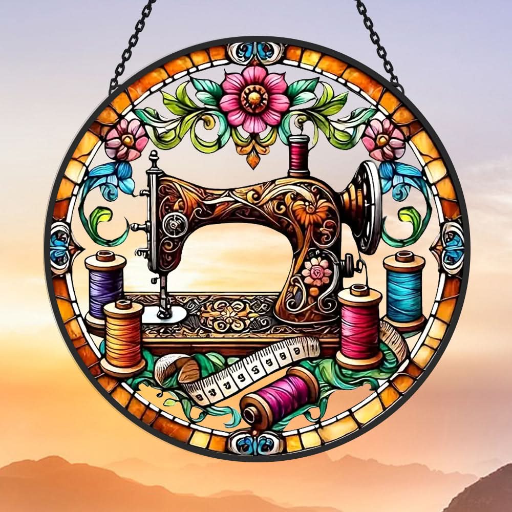 Sewing Machine Sun Catcher Decoration Stained Glass Window Hanging