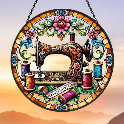 Sewing Machine Sun Catcher Decoration Stained Glass Window Hanging