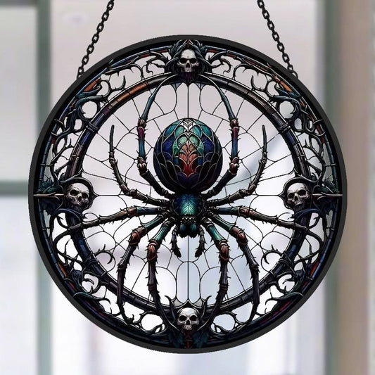 Spiders And Skeletons Sun Catcher Decoration Stained Glass Window Hanging