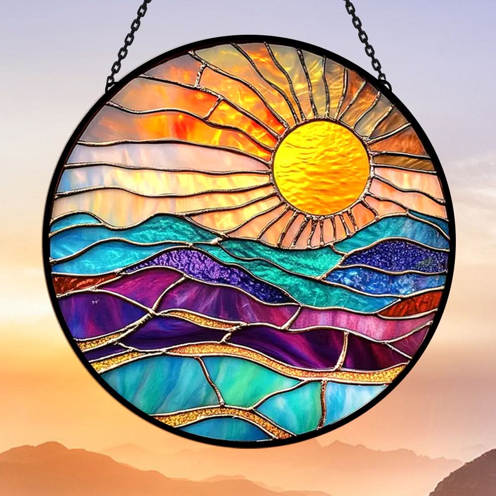 Sunset River Sun Catcher Decoration Stained Glass Window Hanging