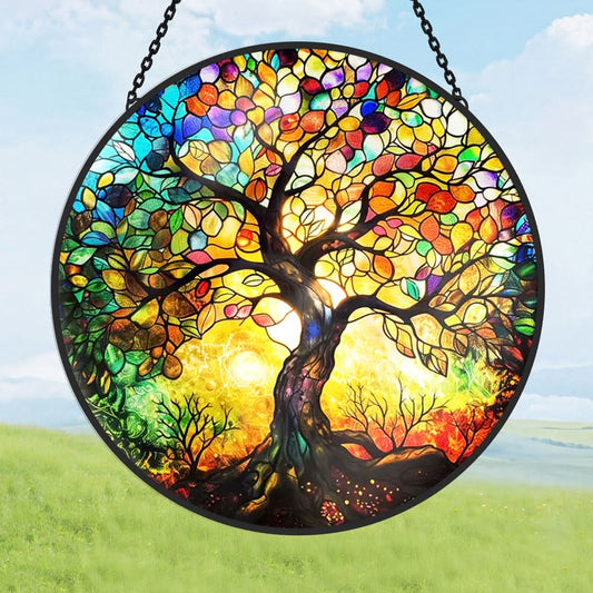 Tree of Life Sun Catcher Decoration Stained Glass Window Hanging