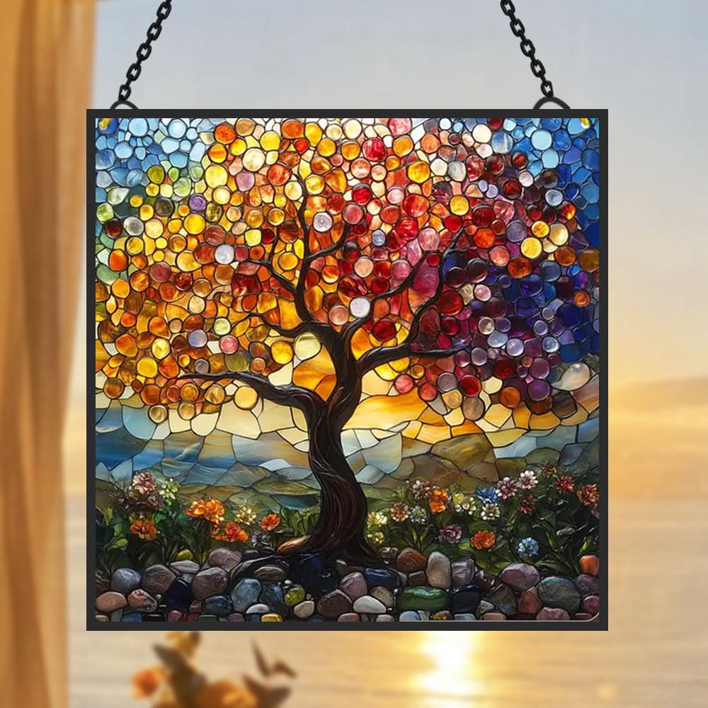 Tree of Life Sun Catcher Decoration Stained Glass Window Hanging
