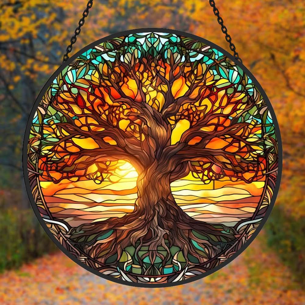 Tree of Life Sun Catcher Decoration Stained Glass Window Hanging