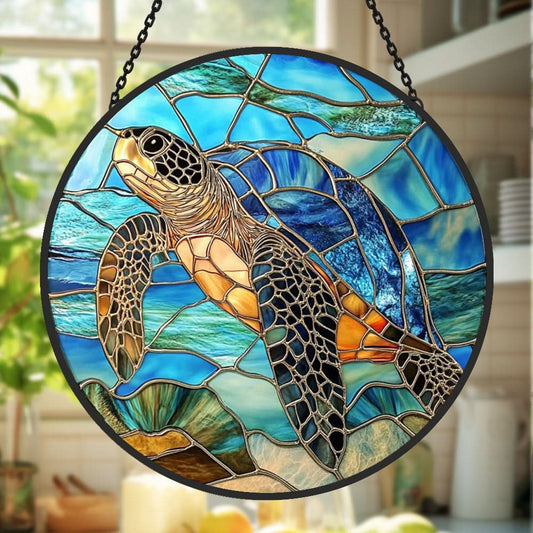 Turtle Sun Catcher Decoration Stained Glass Window Hanging