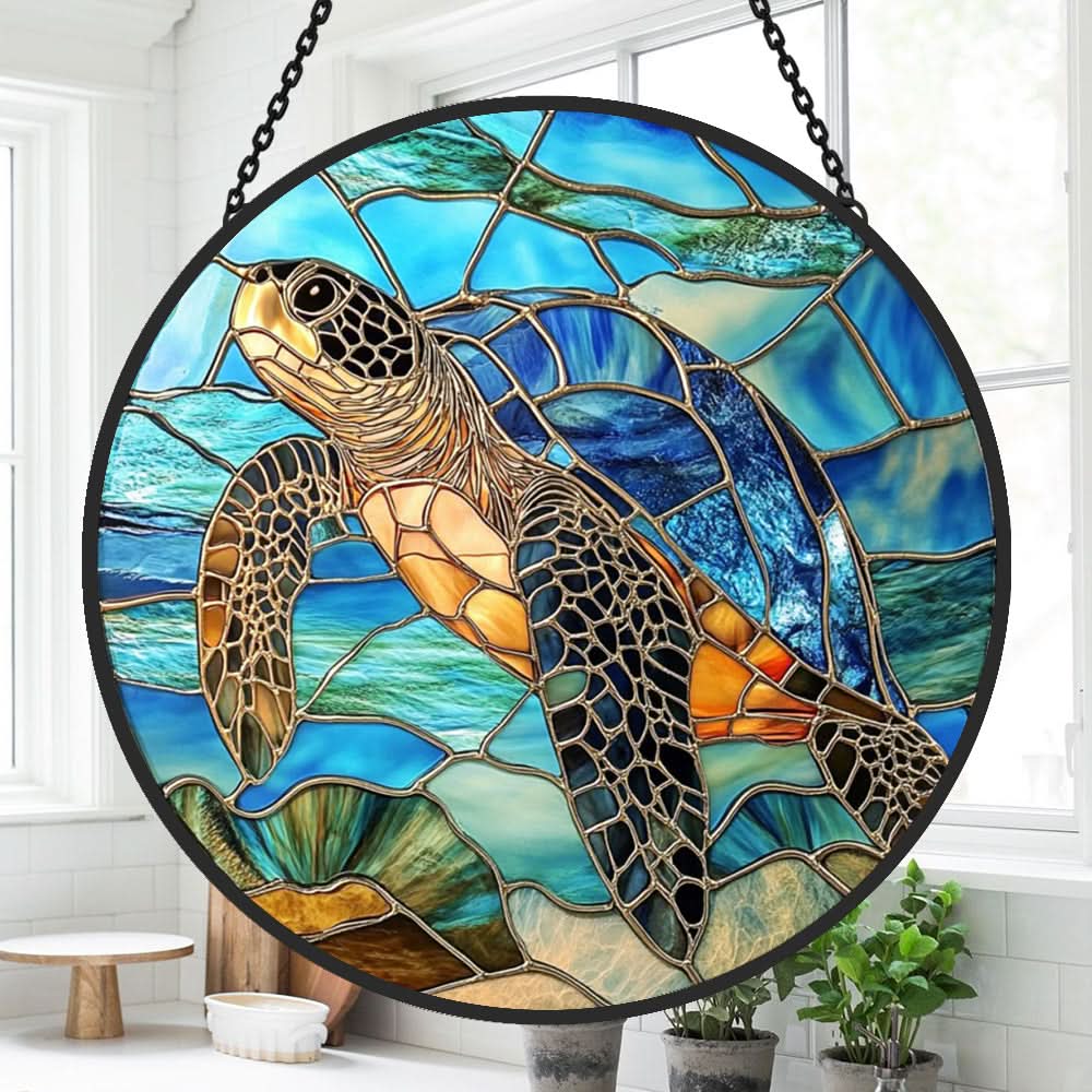 Turtle Sun Catcher Decoration Stained Glass Window Hanging